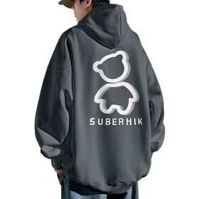 OEM Wholesale Custom Logo Men's Casual Loose Drop Shoulder Pullover Hoodie With Bear Print And Pockets Comfortable Stylish