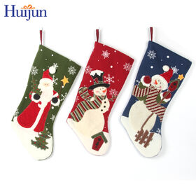 Custom Embroidery Santa Claus Snowman Christmas Stockings Candy Gift Bag for Party Tree Ornament