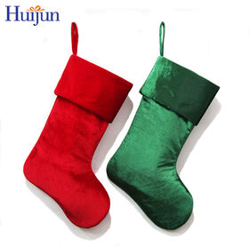 Custom Red & Green Velvet Christmas Stockings with Soft Cuff Personalized Sock Decorations for Family Holiday Season