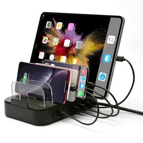 Stasiun pengisian daya portabel cepat 6 port, multi-tablet & ponsel, dengan stopkontak AC untuk banyak perangkat, dari produsen.