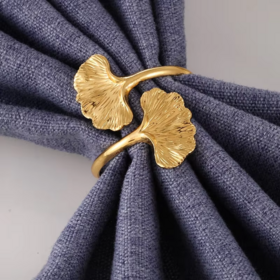 Großhandel Custom Creative Golden Ginkgo Blatt Serviettenring Stilvolle Metall Heimtischdekoration für Party