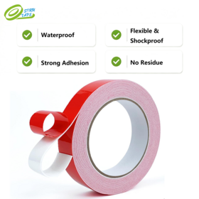 Red Film White PE Foam Double Sided Tape High Adhesive Shockproof Waterproof No Residue for Car Decor Mounting