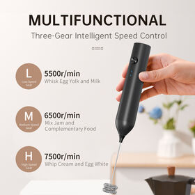 Home Electric Milk Frother with Rechargeable Stainless Steel Whisk and 3-Speed Settings-The Perfect Companion for Coffee Latte Art
