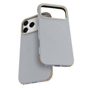 Langlebige Handyhüllen, stoßfeste Hüllen, TPU-PC-Handyhülle für iPhone 17 Serie, mit Kameraständer, Grau Orange