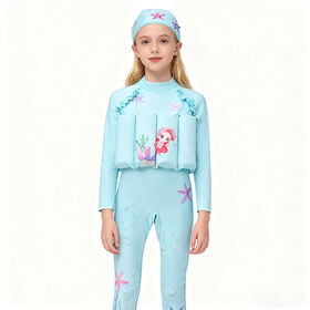 Traje de baño flotante personalizado para niños, traje de baño de una pieza de manga larga para niñas con estampado de dibujos animados, traje de baño de secado rápido para playa, surf y natación