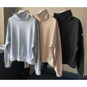 Grosir hoodie kasual wanita, pullover gaya santai tumpukan huruf kerah tinggi