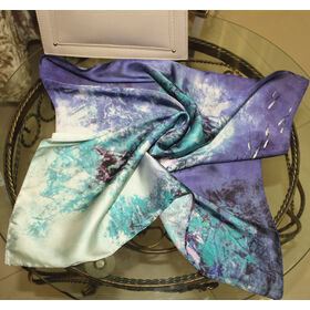 Batik vintage starry sky purple and dark digital printed square polyester scarf