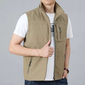 Herren Weste Polyester Stehkragen Reißverschluss Herren Outdoor Reise Sport Slim Angler Weste Jacke