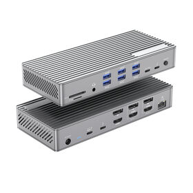 Estación de Acoplamiento Thunderbolt 4 JHL8440 40Gbps y 6 Puertos de Pantalla 4K60 y Lector de Tarjetas SD TF Hub Multifuncional de Aleación de Aluminio