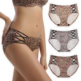 OEM Custom Seamless Panties for Women Soft Breathable Underwear Hollow Out Cotton Crotch Briefs Leopard Print Ladies Panties