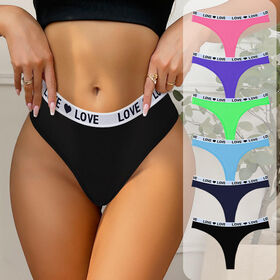 Women's Sexy G-String Low Waist Letter Print Breathable Anti-Bacterial Wire Free Cotton Underwear Plus Size Stylish Panties