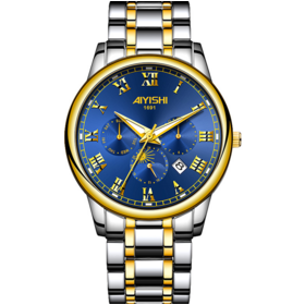 Prix Usine Montre Homme Dorée Date Étanche Bracelet Acier Lumineuse Montre Homme Quartz Marque