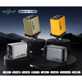 Chargeur GaN Goldplin TL1087UK PIN PD/QC/PD+QC 65W/45W/35W avec câble d'extension, tête de charge rapide, charge plus rapide et plus sûre, OEM ODM SKD