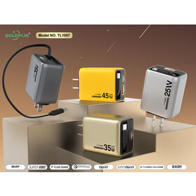 Goldplin TL1087 US PIN PD/QC/PD+QC 65W/45W/35W GaN Ladegerät mit Verlängerungskabel, Schnellladekopf, schneller und sicherer laden, OEM ODM SKD