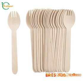Fabricante de Spork Desechable de Madera Biodegradable de Grado Alimenticio con Empaque y Logo Personalizados