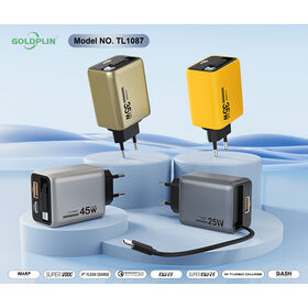 Chargeur GaN Goldplin TL1087 avec broche UE PD/QC/PD+QC 65W/45W/35W, câble d'extension, tête de charge rapide, charge plus rapide et plus sûre, OEM ODM SKD