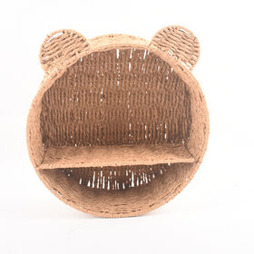 رف مثبت على الحائط من الخيزران الهندي على شكل دب وزهور ديكور منزلي رف تخزين من الخيزران الهندي