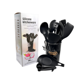 Set d'Ustensiles de Cuisine en Plastique et Silicone de 28 Pièces, Ustensiles de Cuisson Résistants à la Chaleur avec Seau Organisateur, Outils de Cuisine Antiadhésifs Sûrs