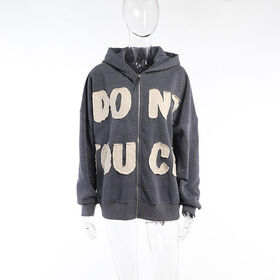Fabricant Apposé Tissu Brodé En Détresse Patch Lourd Pierre Acide Lavage Personnalisé Zip up Hoodie