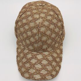 Wholesale OEM Women's Breathable Woven Straw Baseball Cap, Brown Gold Lurex Summer Sun Hat for Beach, Travel, Outdoor