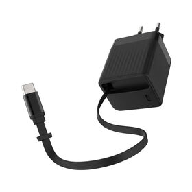 Chargeur mural à câble rétractable 30W, chargeur de téléphone avec câble rétractable USB-C + USB-C