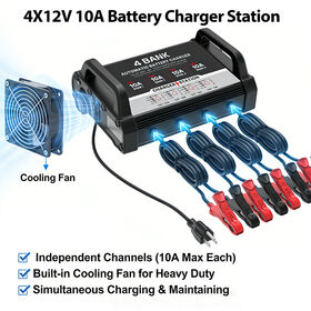 12V 4-Bank Autobatterie-Reparatur-Ladegerät, 4x12V 10A Batterieladegerät für die Garage