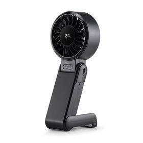 Tragbarer Mini-Ventilator mit neuem Design und Handyhalterung, digitaler Desktop-Anzeige, USB-wiederaufladbar, zum Umhängen und für den Handgebrauch im Freien
