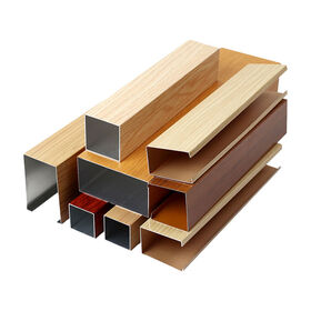 Aluminum Wood Grain Extrusions Rectangle Square Tube Profiles Decorative Aluminum Slats Waterproof Ceiling Tiles