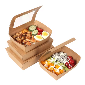 700ml Disposable take out packing cardboard kraft paper food containers lunch box with pet window