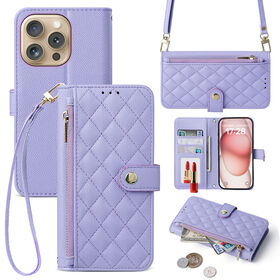 Leder Portemonnaie Tasche Hülle für iPhone-17 Pro Max, Magnetischer Flip Kartenhalter Reißverschluss Umhängeband Geldbörse Handytasche