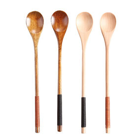 Cuillère en Bois Personnalisée Écologique en Stock, Fourchette en Bambou pour la Cuisine, Cuillère à Soupe, Cuillère à Miel et Café, Ensemble de Cuillères en Bois