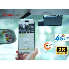 Cámara de salpicadero 4G con 3 cámaras 2K y monitorización remota en tiempo real - Seguridad de aparcamiento, Geo-cerca y 512 GB máx.