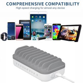 Estación de carga USB C portátil de 100W con logo personalizado, 10 puertos para carga rápida de teléfonos móviles y tipo C para uso público