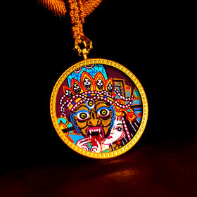 4cm Handmade Thangka Zakhi Lhamo Pendant Necklace Round Buddhism Religious Ornament Jewelry Gifts Cultrual Heritage Pendant