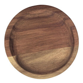 Piring makan kayu akasia, set 4 piring kayu bulat 11 inci, mudah dibersihkan & ringan untuk hidangan, camilan, piring makanan penutup