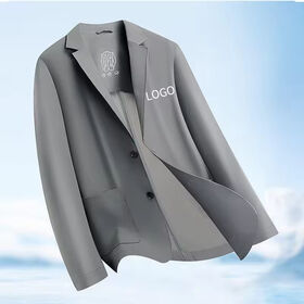 Jaket Blazer Pria Bisnis Kasual Musim Panas Sutra Es Ringan, Kancing Satu, Tahan UV, Bernapas, Nyaman