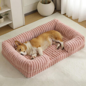 Lit doux en peluche pour animaux de compagnie, lit rectangulaire apaisant pour chiens et chats, fond antidérapant, coussin lavable et détachable, adapté
