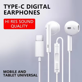 Fones de Ouvido com Fio Tipo-C para Jogos, Música e Chamadas, Estilo Intra-auricular para iPad, Design de Cabeça Plana para Celular