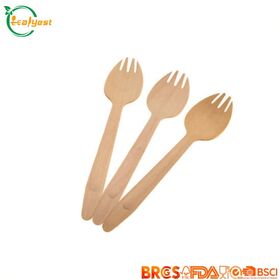 FSC 160 mm Einweg-Holz-Spork, biologisch abbaubar, lebensmittelecht, kundenspezifische Verpackung und Logo OEM