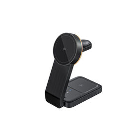 Chargeur sans fil magnétique pliable 3-en-1 W79 pour téléphone, montre et écouteurs avec ABS, PC, alliage d'aluminium et indicateur lumineux chaud