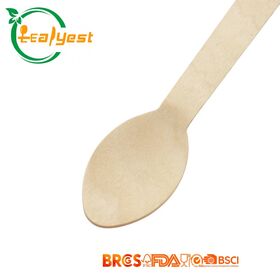 Cuchara de Madera Desechable Compostable de 140 mm - Vajilla Ecológica para Comida para Llevar y Eventos