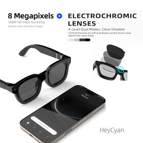 Kacamata Pintar Elektrokromik Aplikasi HeyCyan, Kacamata AI ChatGPT, Kacamata Kamera 8MP, Asisten Suara AI, Terjemahan AI
