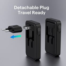 Adaptador de Viaje Compacto 65W Desmontable y Plegable con 3 Puertos, Cargador de Pared GaN para iPhone, Laptops, Tablets y Macbook