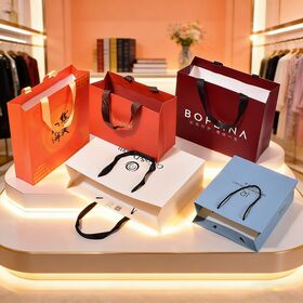 Bolsa de cartón blanco personalizada con logo, para ropa, regalos, alta gama, resistente, color naranja