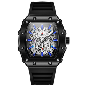 High quality Made in China Black Men Automatic Watch Superior Rubber Strap Water Resistant Casual Mechanical Watch