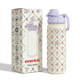 Bouteille Isotherme EVERICH 16oz, 12H Chaud / 24H Froid, Design à Couvercle à Rabat, Sans BPA pour le Camping en Plein Air