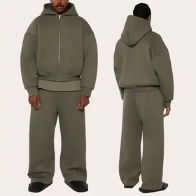 Heavyweight Cotton 500gsm Two Piece Zip up Hoodie Set Men's Tracksuit Custom High Quality Hoodies and Sweat Pants Set Men