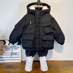 OEM New Trendy Children's Winter Cotton Padded Jacket Boys' Fleece-Lined Thickened Warm Hooded Coat