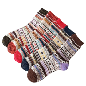 Wholesale Ladies Retro Geometric Crew Socks Knit Midcalf Ethnic Style