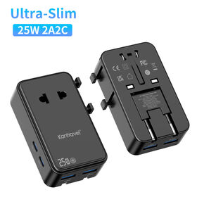 Adaptateur de Voyage Universel Ultra-fin Kantravel avec Charge Rapide QC5.0 PD3.1, 4 Ports Type-C et USB-A, 10A 250V AC, 2500W max
